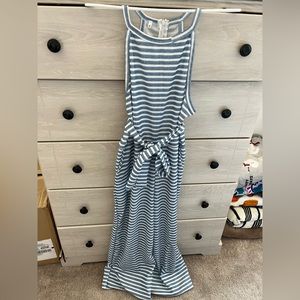 White and blue striped jumpsuit